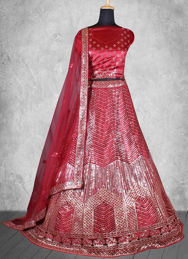 Net Red Wedding Wear Sequins Work Lehenga Choli